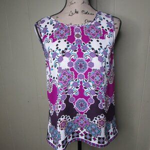 Laundry By Shell Segal Sleeveless Blouse 4 Floral Purple Black